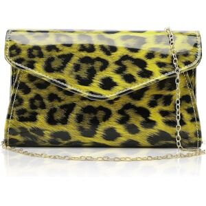 LABAIR Yellow Leopard Print Patent Leather‎ Clutch Bag Purse with Chain